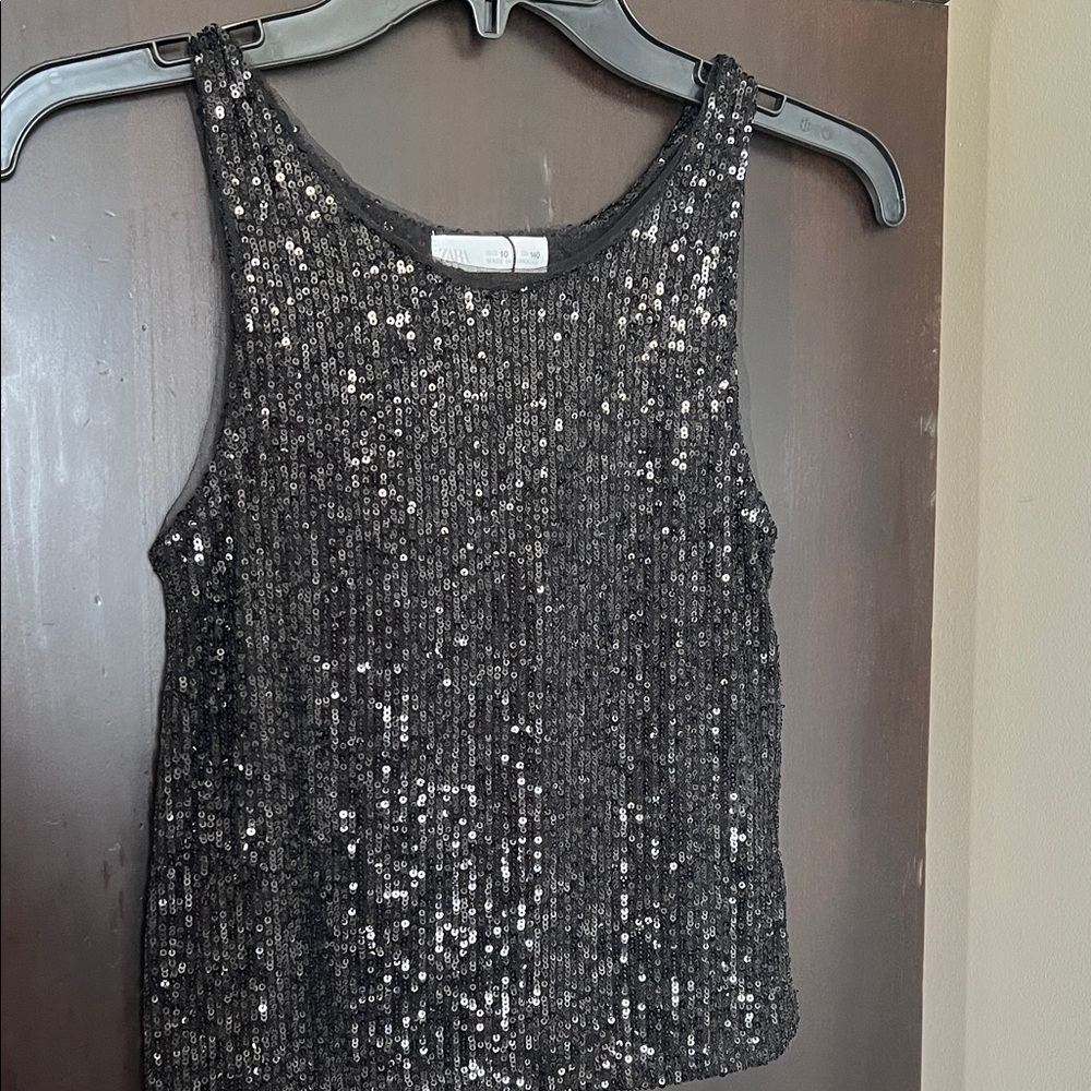 Zara Glittering Black Sequin Tank Top